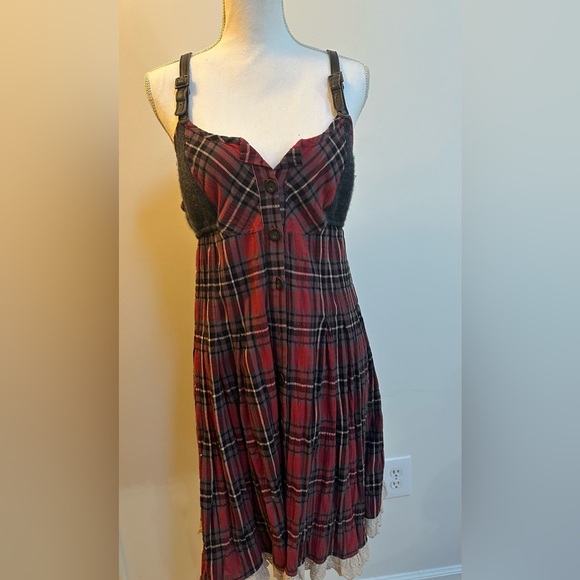 Free People Open Road Red Plaid Dress 12 NWT plus - Picture 11 of 15